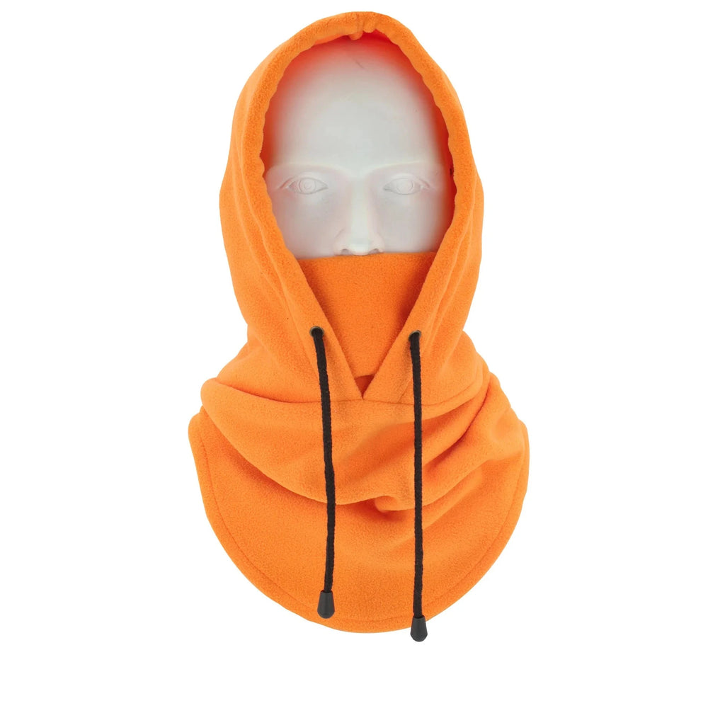 Thermal fleece balaclava hoodie with an adjustable drawstring.