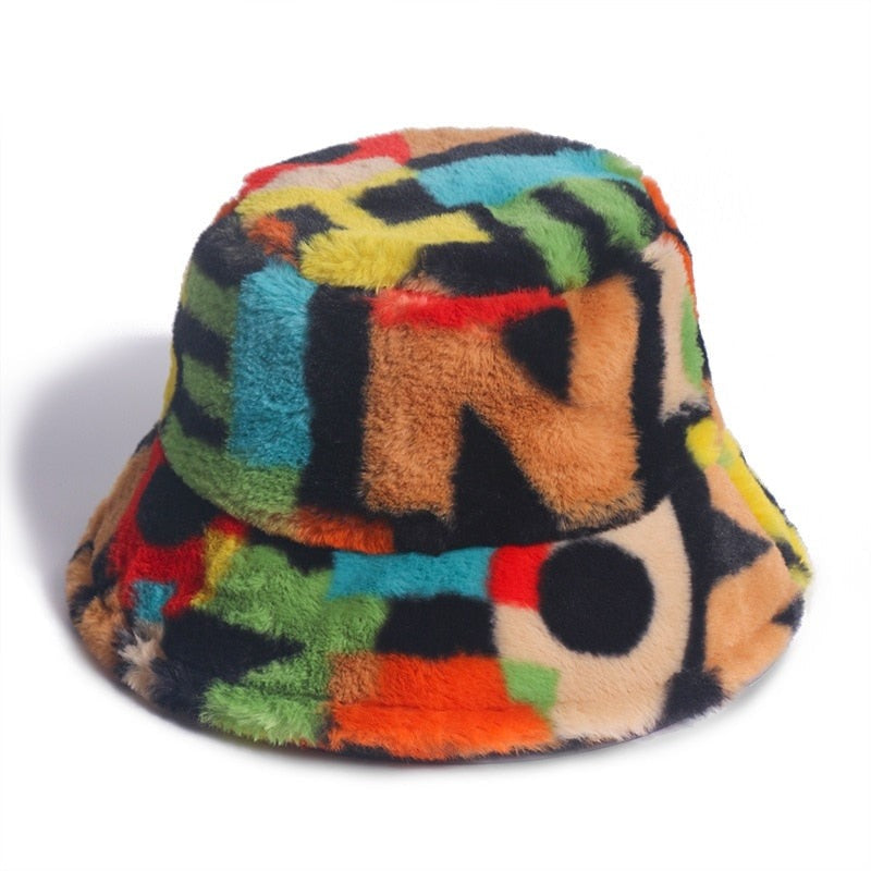 Faux Fur Multi Colour and Pattern Bucket Hat