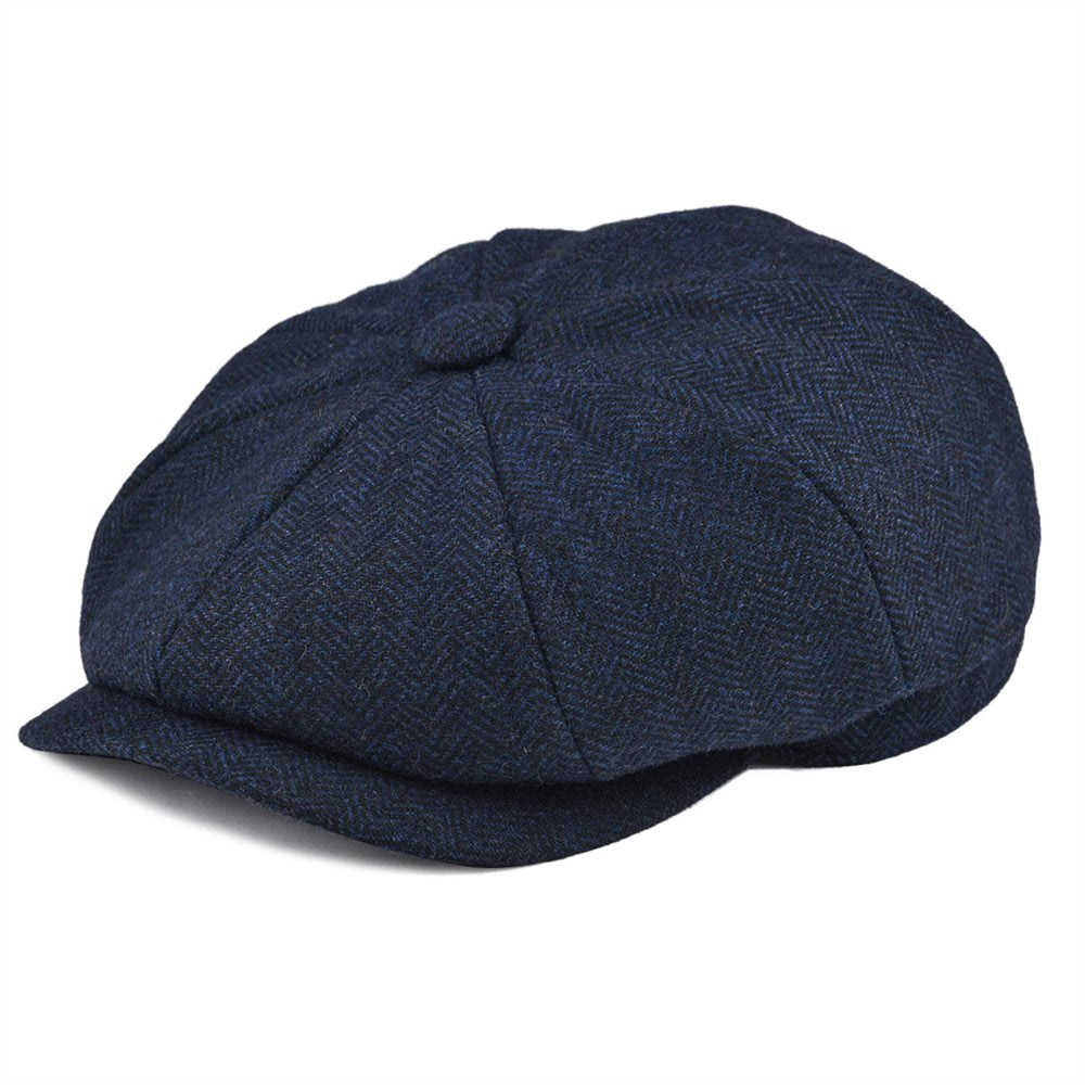 Wool Tweed Herringbone Newsboy Cap