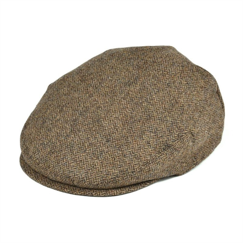 Flat Cap Classic with a Refined Herringbone Weave