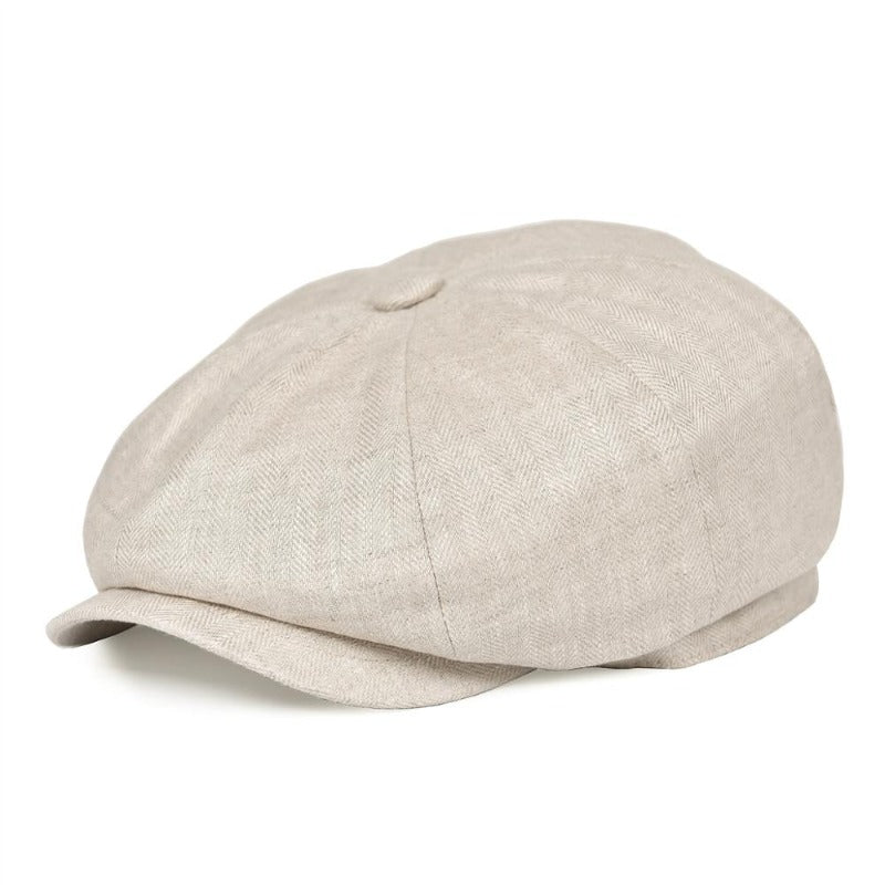 Herringbone Linen Hawker Cap