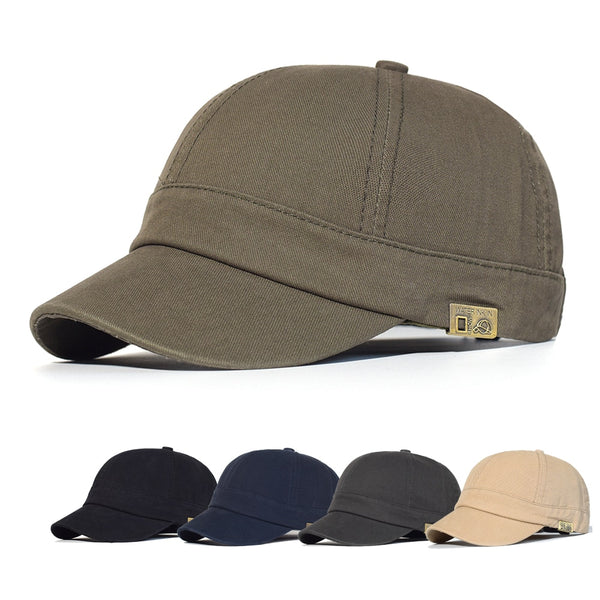 Short Peak Baseball Cap with Strap and Buckle Adjustment