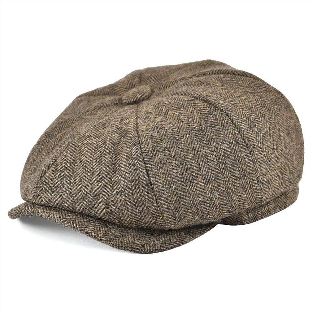 Wool Tweed Herringbone Newsboy Cap