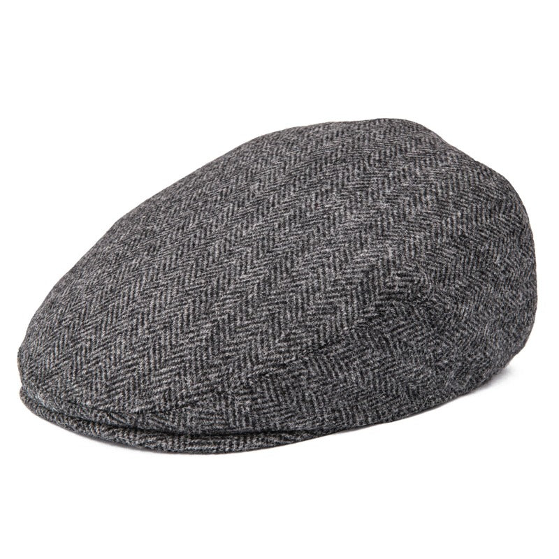 Flat Cap Classic with a Refined Herringbone Weave