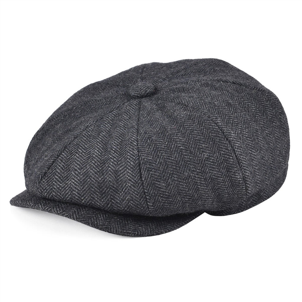 Wool Tweed Herringbone Newsboy Cap