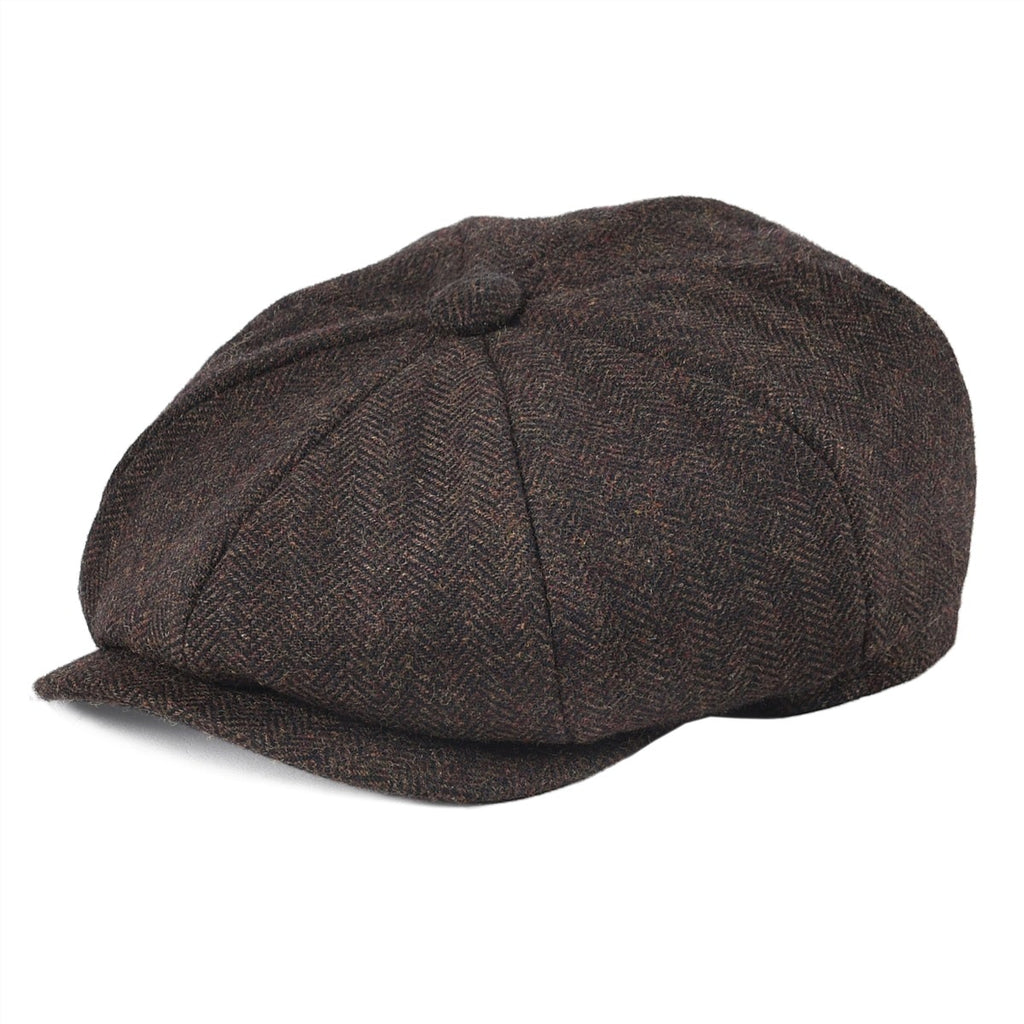 Wool Tweed Herringbone Newsboy Cap